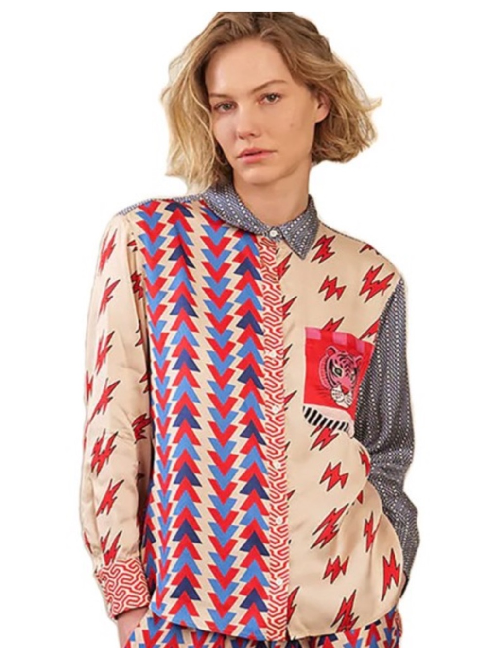 Me369 Scarlett folk pop print button down